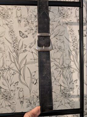 Banana Republic Black Genuine Leather Wide Western Belt Silver Buckle